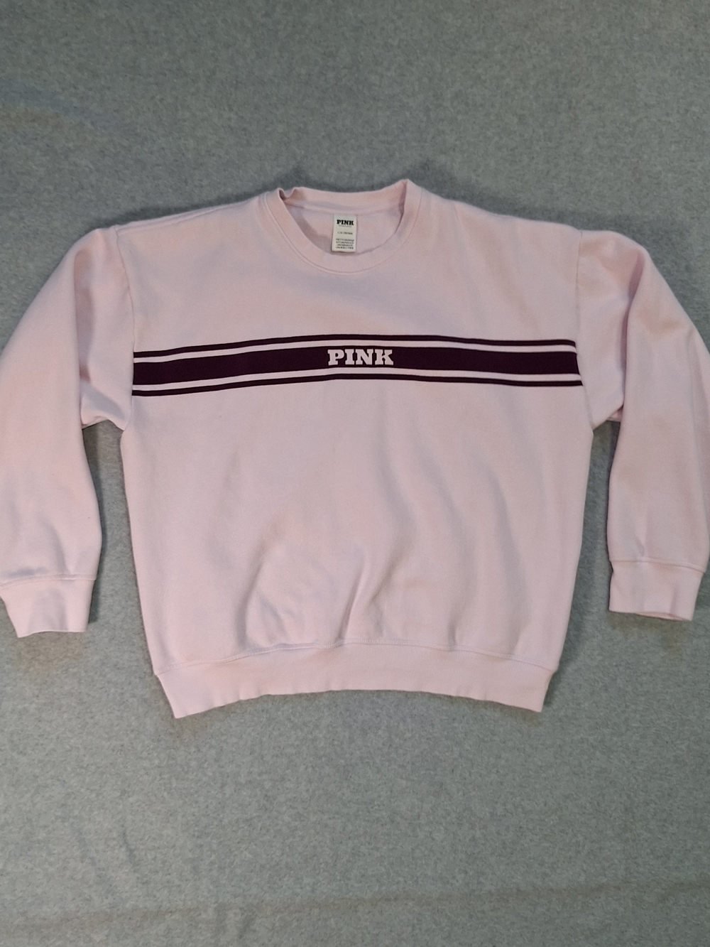 PINK Victoria's Secret Crewneck Sweatshirt - Pale Pink with Burgundy Stripes